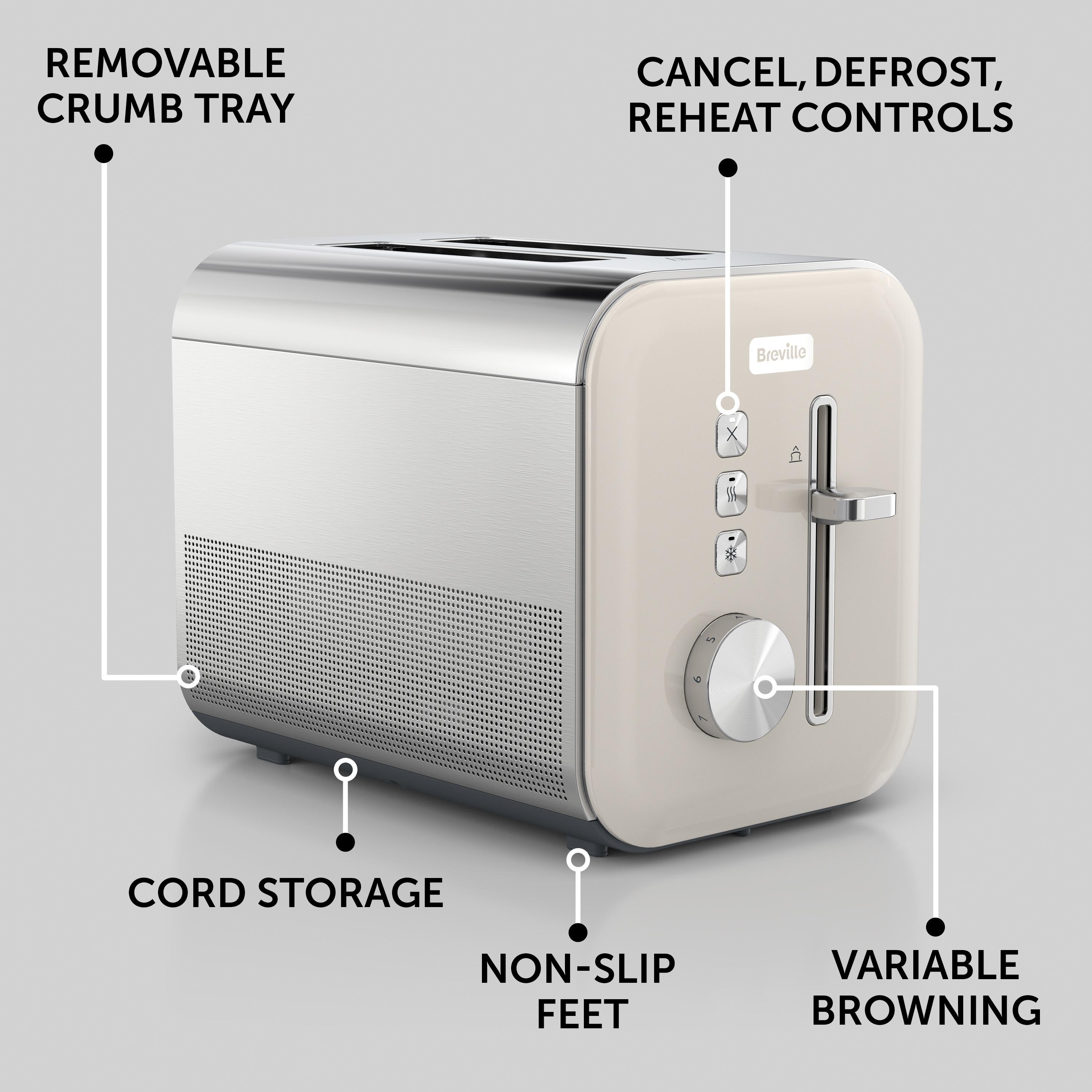 Breville VTT967 High Gloss 2-Slice Toaster with High-Lift Wide Slots  Cream Stainless Steel