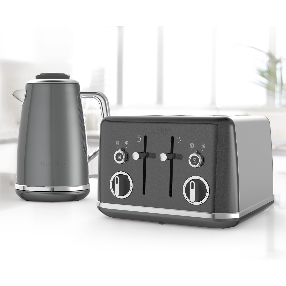 Breville Grey Breville Lustra Electric Kettle and Four Slice Toaster Set with Canisters 