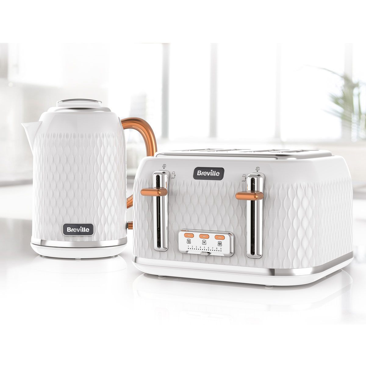 Curve Jug Kettle and Toaster Set White and Rose Gold 